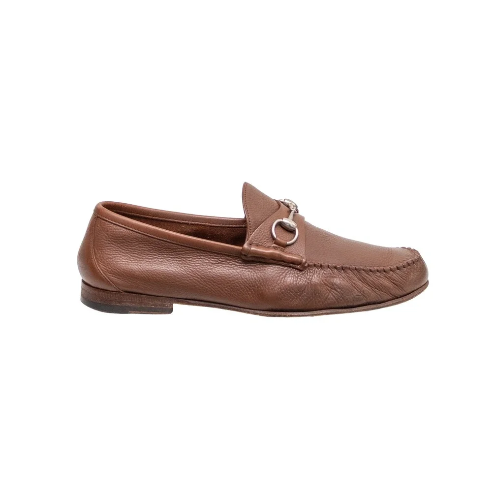 Gucci Mens Brown Pebbled Leather Horsebit Loafers Size UK 10 US 11 Made in Italy